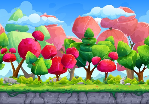 Cartoon fantasy game forest landscape scene