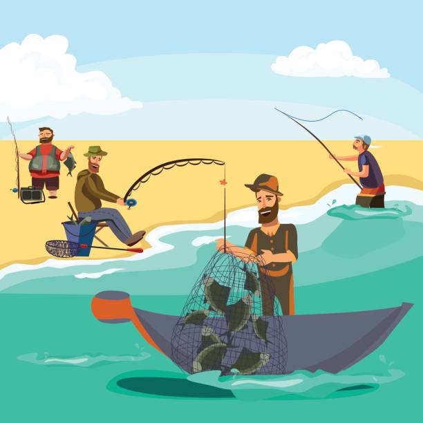 Download A Cartoon Of A Man In A Fishing Boat Fishing Illustrations ...
