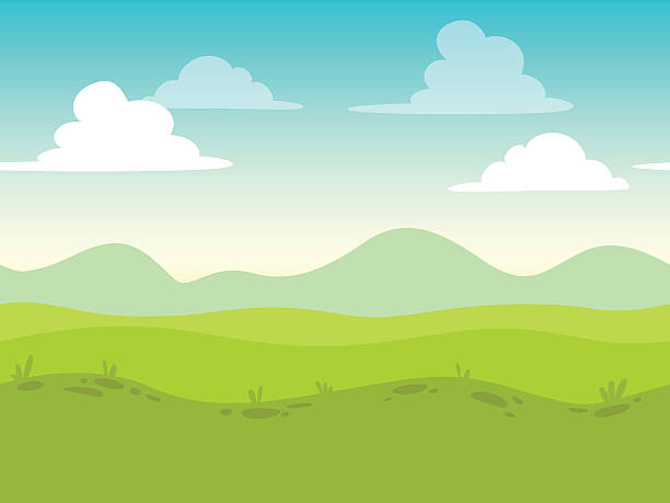Cartoon flat seamless landscape Cartoon flat seamless landscape, separated layers for parallax effect in game design agricultural field illustrations stock illustrations