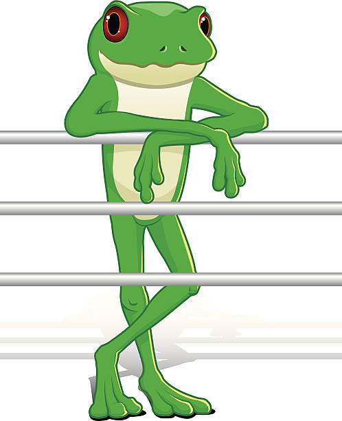 Cartoon Frog Leaning on Railing vector art illustration