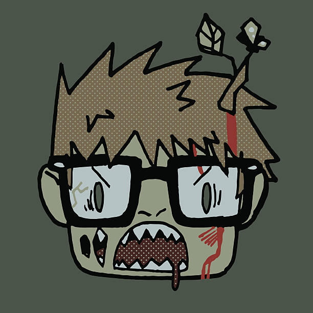 Cartoon funny hipster zombie head mascot icon. vector art illustration