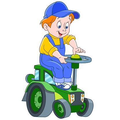 Cartoon funny tractor driver