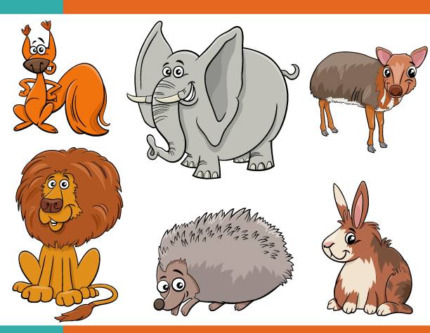 bildbanksillustrationer, clip art samt tecknat material och ikoner med cartoon funny wild animals comic characters set - dwarf rabbit