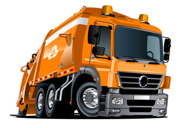 cartoon garbage truck isoliert auf weißem hintergrund - lustige autos stock-grafiken, -clipart, -cartoons und -symbole