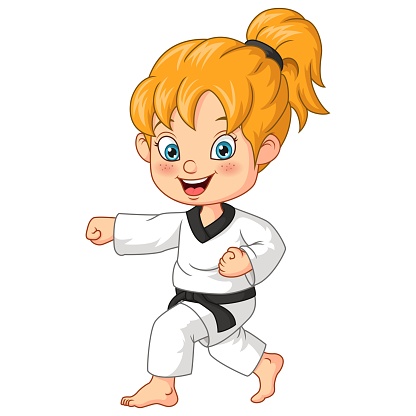 Cartoon girl doing practicing karate
