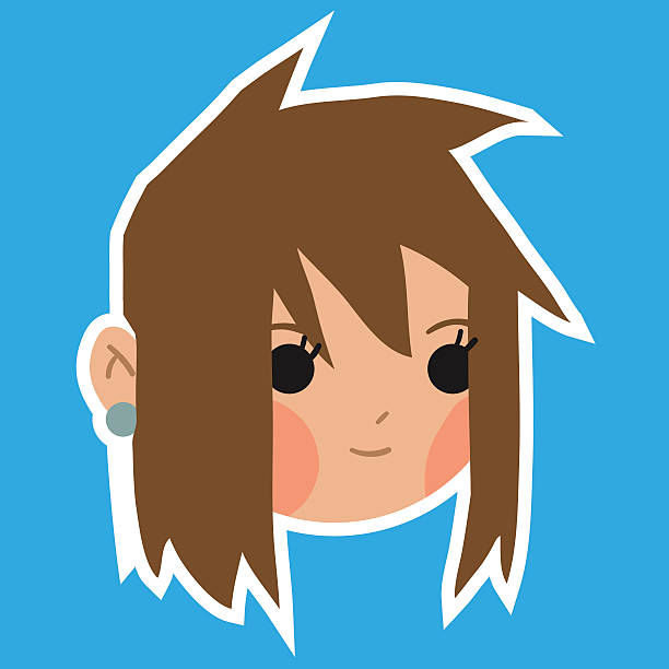 Cartoon girl head flat sticker icon. vector art illustration