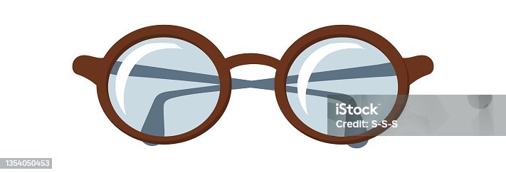 istock Cartoon glasses for sight. Brown rimmed reading eyeglasses for reading books, vector 1354050453
