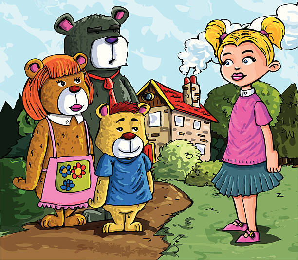 stockillustraties, clipart, cartoons en iconen met cartoon goldilocks and the three bears - drie dieren