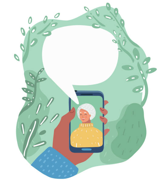 ilustrações de stock, clip art, desenhos animados e ícones de cartoon granny talking on phone - grandparents vertical