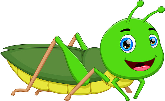 cartoon grasshopper posing and smiling