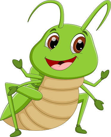 cartoon grasshopper posing and smiling