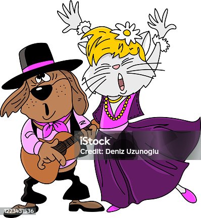 istock Cartoon gypsy animals singing and dancing vector illustration 1223431536