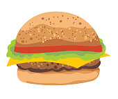 Burger on a transparent base. Flat colors. CMYK.