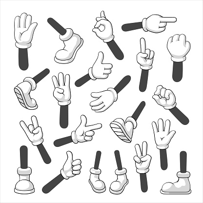 Cartoon hands and feet set, body gesture parts