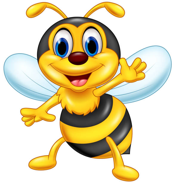 Cartoon happy bee waving Vector illustration of Cartoon happy bee waving animal antenna stock illustrations