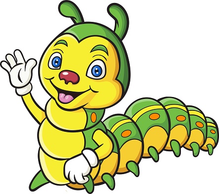 Cartoon happy caterpillar on white background