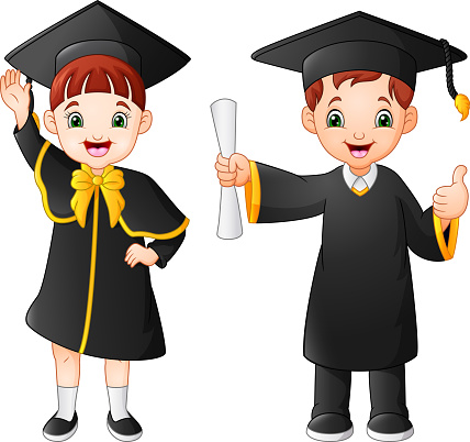 ✓ Imagen de Pareja de graduados con diplomas. El chico y la chica se  graduaron de la Universidad. Ilustración de vector de estilo de dibujos  animados. Fotografía de Stock