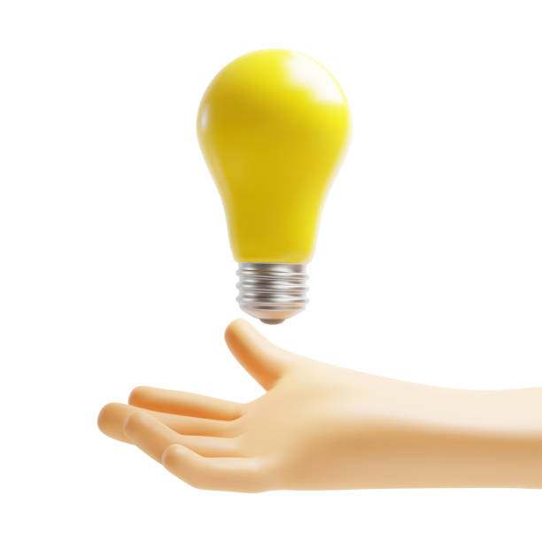 Cartoon Human Hand Holding Yellow Lightbulb. Vector vector art illustration