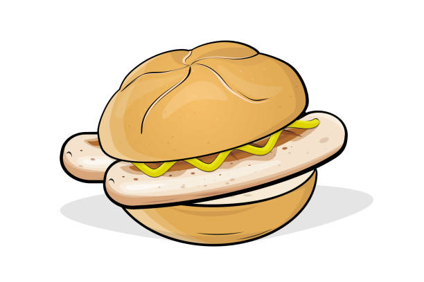 cartoon-illustration einer deutschen spezialität namens bratwurst - bratwurst stock-grafiken, -clipart, -cartoons und -symbole
