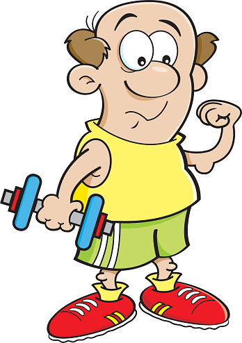 Cartoon Illustration Of A Weak Man Holding A Dumbbell Cartoon Illustration Of A Weak Man Holding A Dumbbell