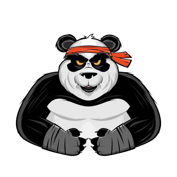 cartoon illustration of an angry panda fighter vector art illustration