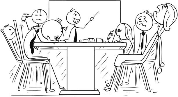 illustrations, cliparts, dessins animés et icônes de bande dessinée illustration du groupe fou des gens d’affaires réunion - réunion de travail