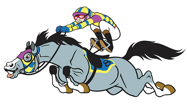 bildbanksillustrationer, clip art samt tecknat material och ikoner med cartoon illustration of racehorse and jockey - silly horse