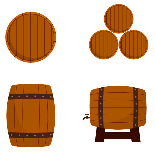 木樽は、白い背景で隔離の漫画イラスト - ミニ樽点のイラスト素材／クリップアート素材／マンガ素材／アイコン素材