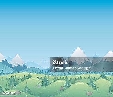 istock A cartoon image of a seamless forest and mountain landscape 165671977