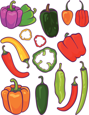 A cartoon image of assorted peppers
