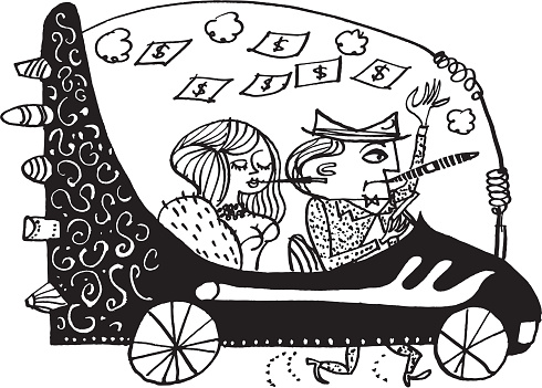 Cartoon image of man and woman driving car