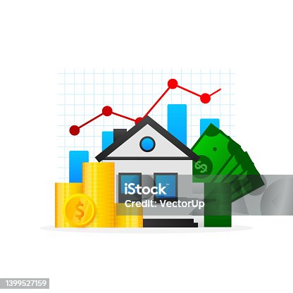 istock Cartoon infographic. House money. Vector isometric illustration. Cartoon vector illustration. Finance isometric 1399527159
