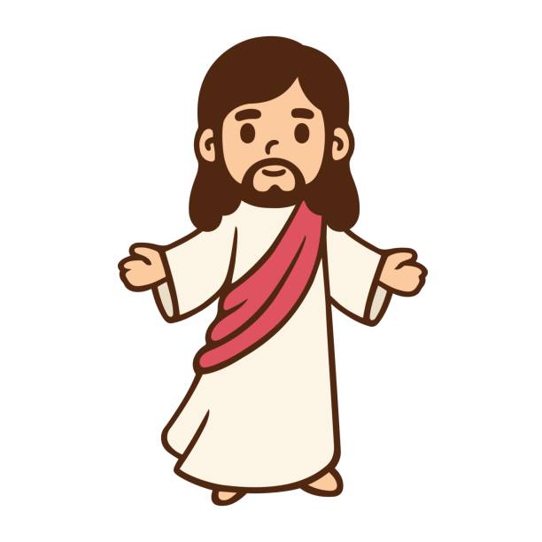 Cartoon Jesus drawing Jesus Christ in cute cartoon style. Christian Bible for kids, vector illustration. jesus christ stock illustrations