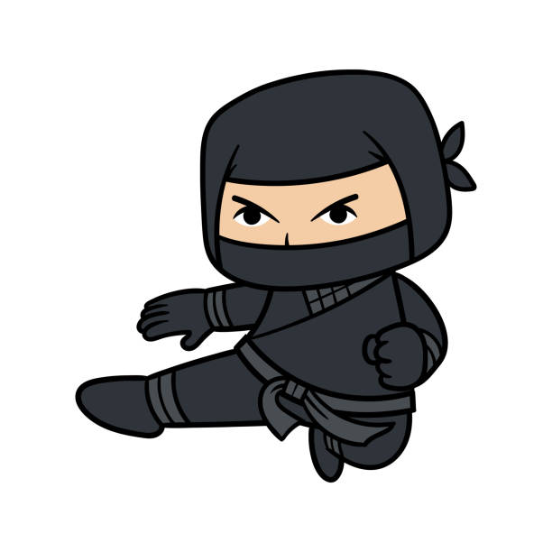 illustrations, cliparts, dessins animés et icônes de illustration de ninja de coup de pied de saut de dessin animé - ninja