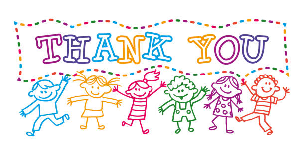 Colourful Vector Illustration with a Cartoon Kids holding a Thank You banner message