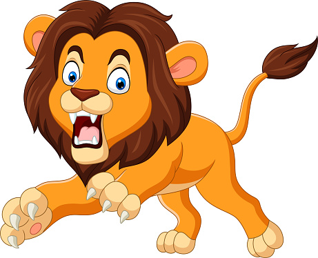 Cartoon lion roaring isolated on white background