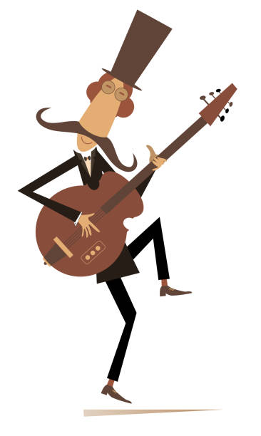 Cartoon long mustache guitarist is playing music illustration vector art illustration