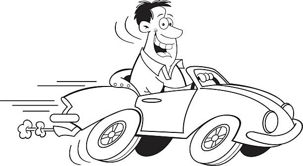 cartoon man driving a car - lustige autos stock-grafiken, -clipart, -cartoons und -symbole