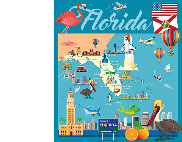 Cartoon map of Florida Cartoon map of Florida florida beaches map stock illustrations