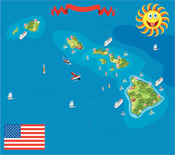 Cartoon map of Hawaii Cartoon map of Hawaii big island hawaii islands stock illustrations