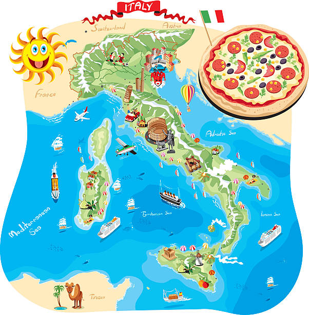 illustrazioni stock, clip art, cartoni animati e icone di tendenza di fumetto mappa di italia - napoli lazio