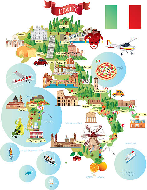 illustrazioni stock, clip art, cartoni animati e icone di tendenza di fumetto mappa di italia - bologna napoli