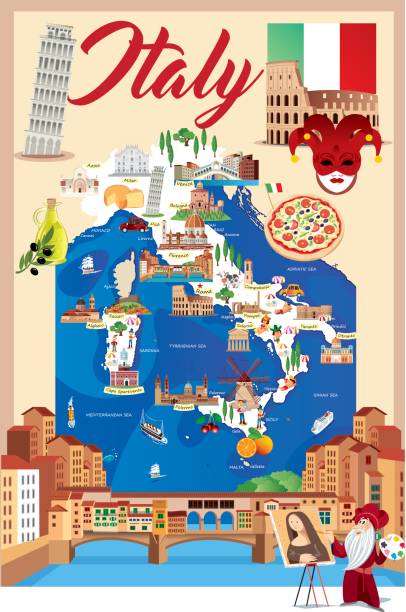illustrazioni stock, clip art, cartoni animati e icone di tendenza di mappa dei cartoni animati dell'italia - napoli lazio