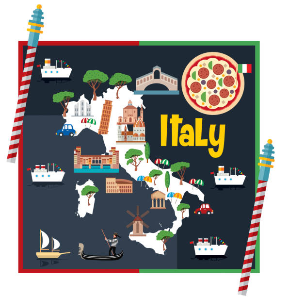 illustrazioni stock, clip art, cartoni animati e icone di tendenza di mappa dei cartoni animati dell'italia - napoli genoa