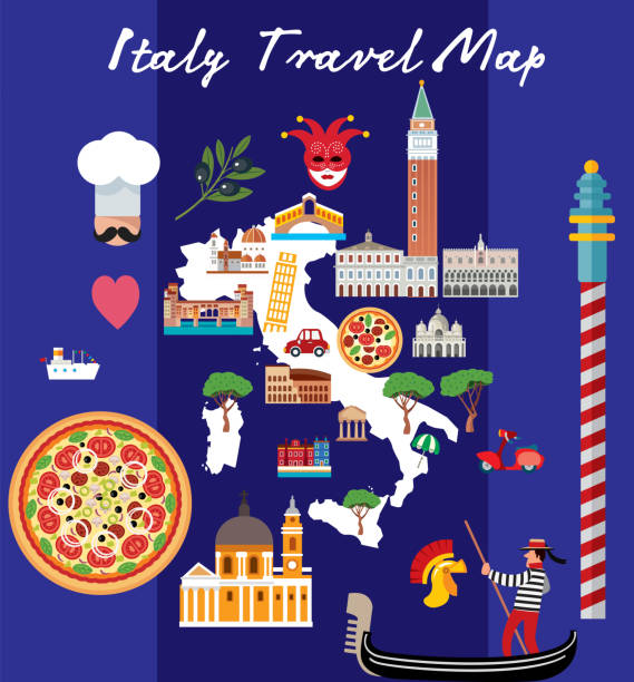 illustrazioni stock, clip art, cartoni animati e icone di tendenza di mappa dei cartoni animati dell'italia - napoli genoa