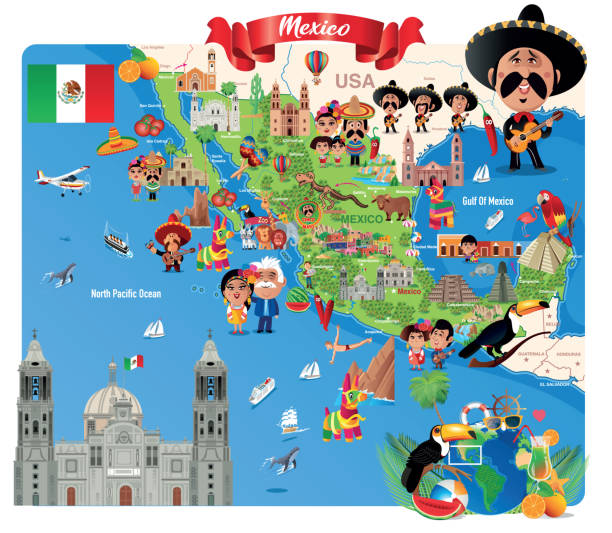 kreskówkowa mapa meksyku - tijuana stock illustrations