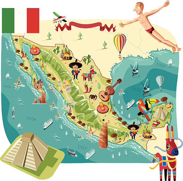 мультяшный карта мексики - tijuana stock illustrations