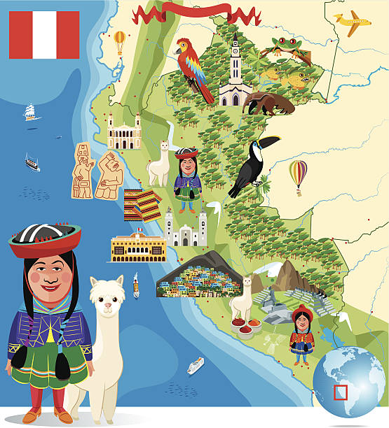 kreskówka, mapa peru - peru stock illustrations