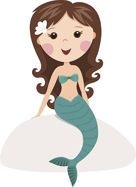 Cartoon mermaid sitting on a rock vector art illustration