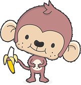 vector illustration of a monkey eats a banana 
